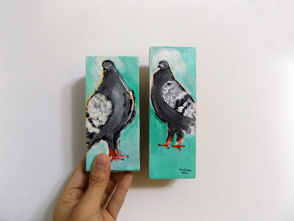palomas pintura sobre papel 2016